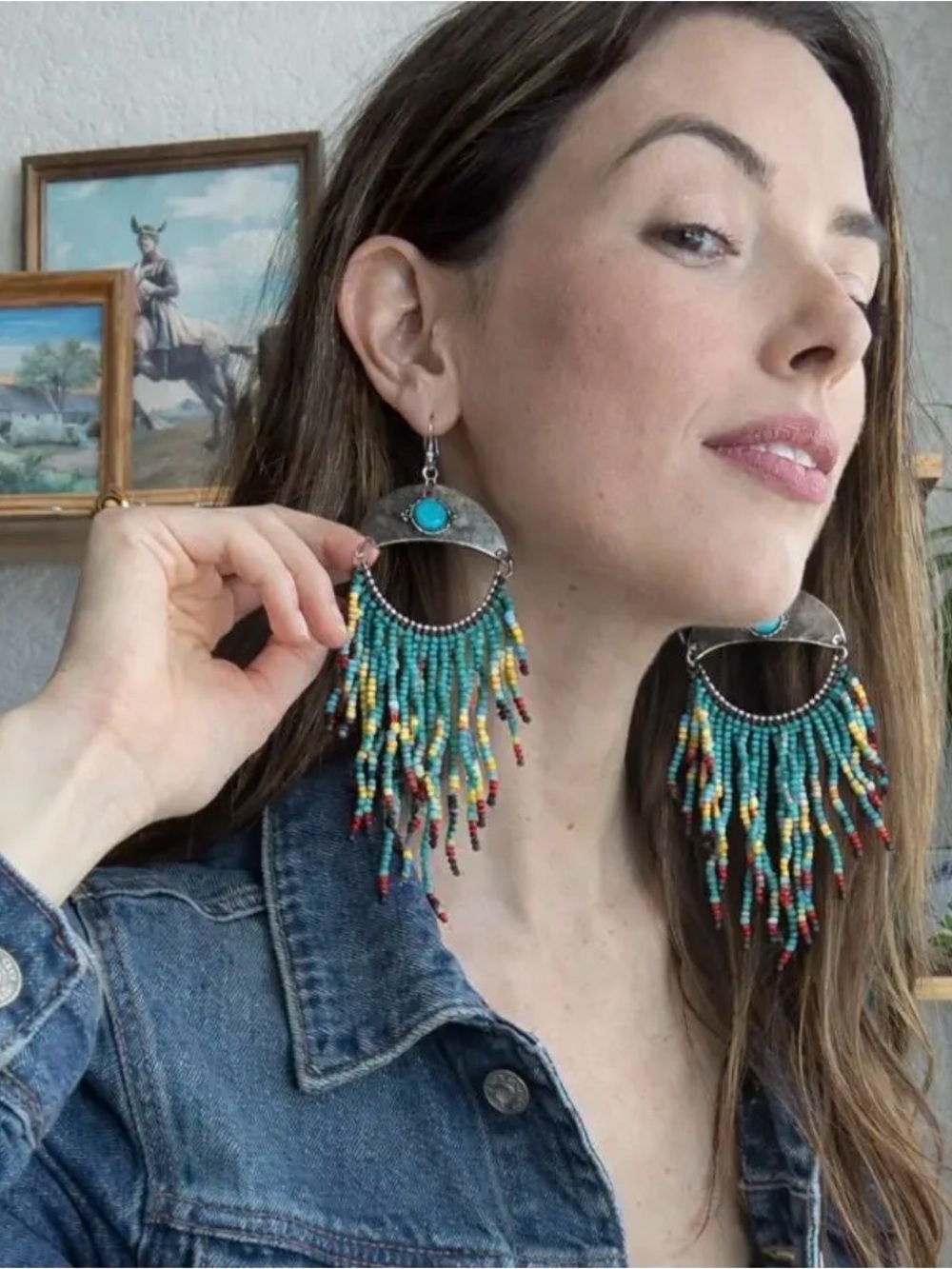 NWT Turquoise Multicolor Beaded Fringe Drop Earrings - Boho Women Jewelry